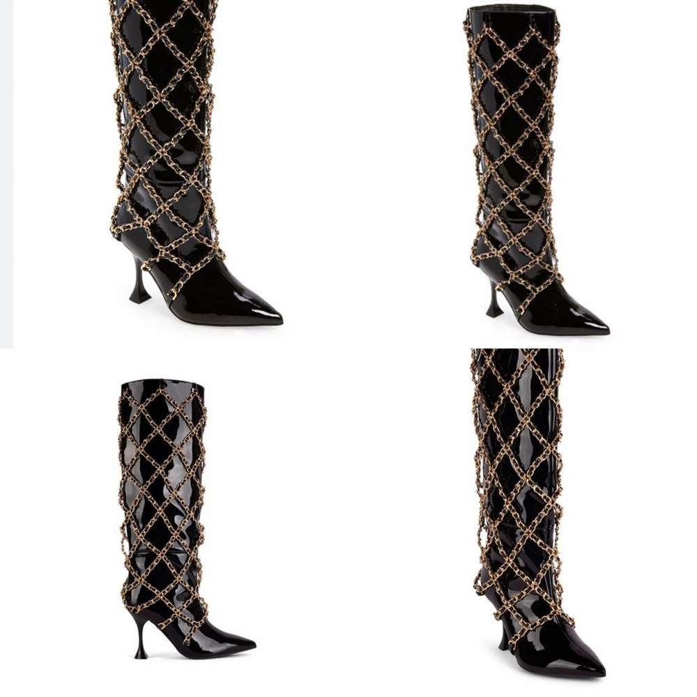 Jeffrey Campbell black patent gold Chanel chain boots size 7.5 - Picture 12 of 12